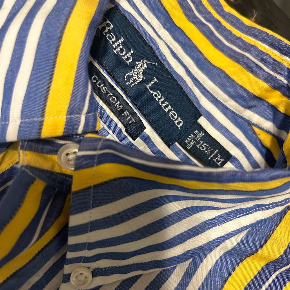 Ralph Lauren blue, white, yellow Custom Fit men’s button down shirt size M - Picture 3 of 4